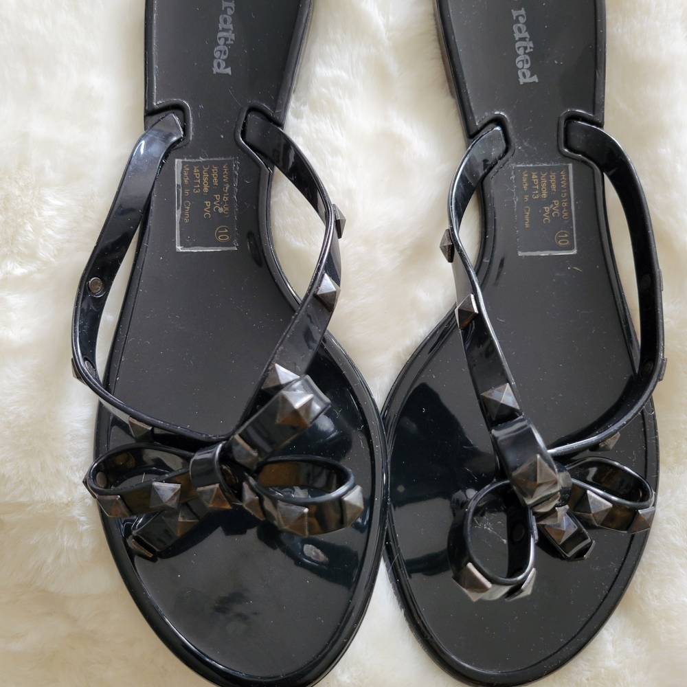 Not Rated Black Studded Bow Jelly Sandals - Picture 2 of 4